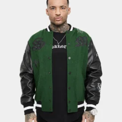 Saint Morta Graveyard Varsity Jacket Dark Green/Black 17 Saint Morta Graveyard Varsity Jacket Dark Green/Black -Nuvora Fit Sales 02036170 YD011 mens 00030