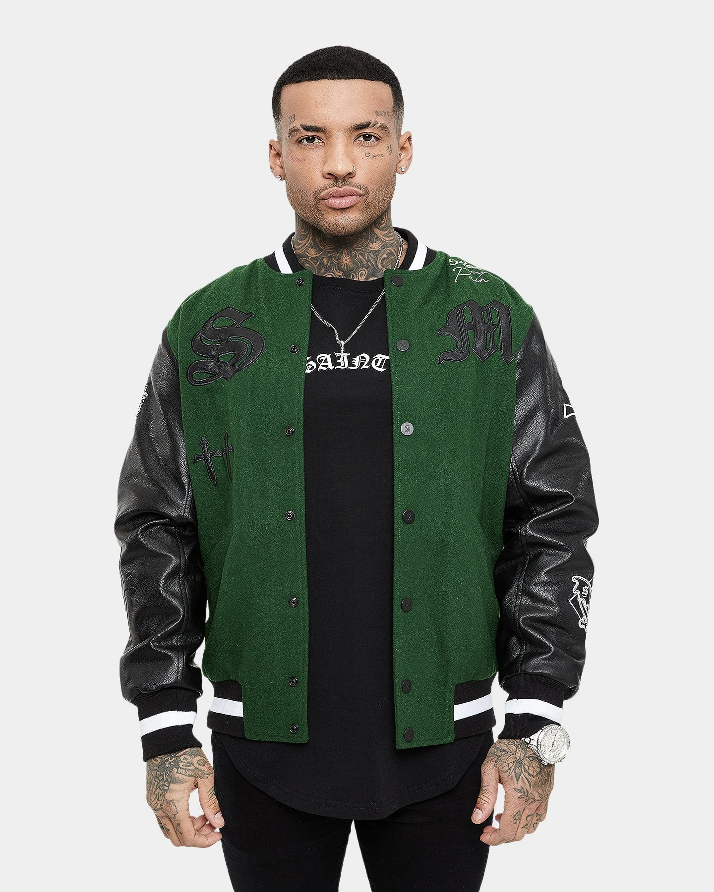 Saint Morta Graveyard Varsity Jacket Dark Green/Black 8 Saint Morta Graveyard Varsity Jacket Dark Green/Black - Image 6