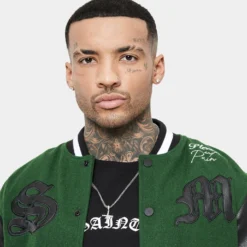 Saint Morta Graveyard Varsity Jacket Dark Green/Black 19 Saint Morta Graveyard Varsity Jacket Dark Green/Black -Nuvora Fit Sales 02036170 YD011 mens 00070