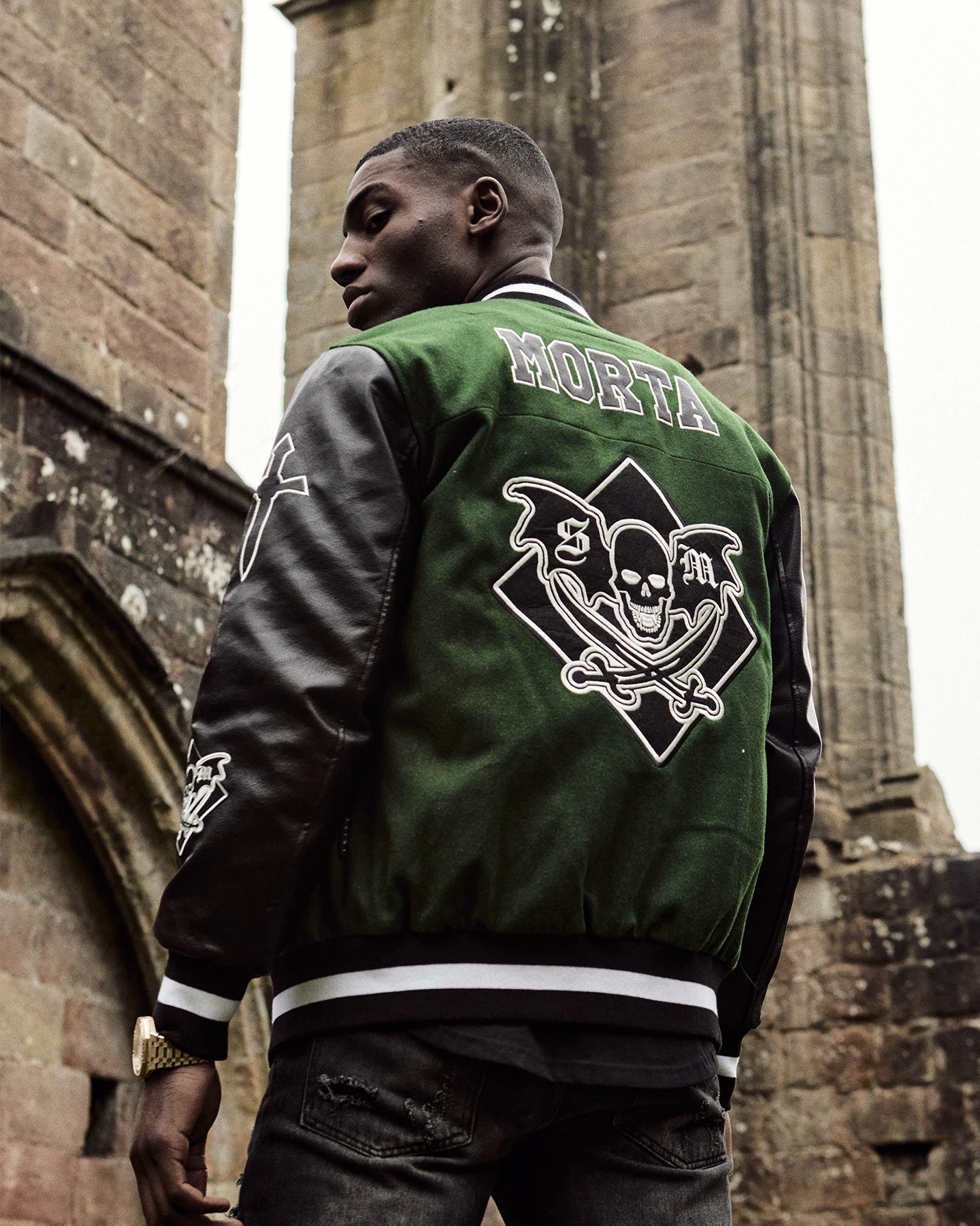 Saint Morta Graveyard Varsity Jacket Dark Green/Black 4 Saint Morta Graveyard Varsity Jacket Dark Green/Black - Image 2