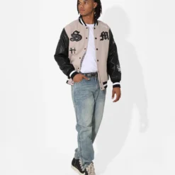 Saint Morta Graveyard Varsity Jacket Stone/Black -Nuvora Fit Sales 02036170 YS587 mens 0030