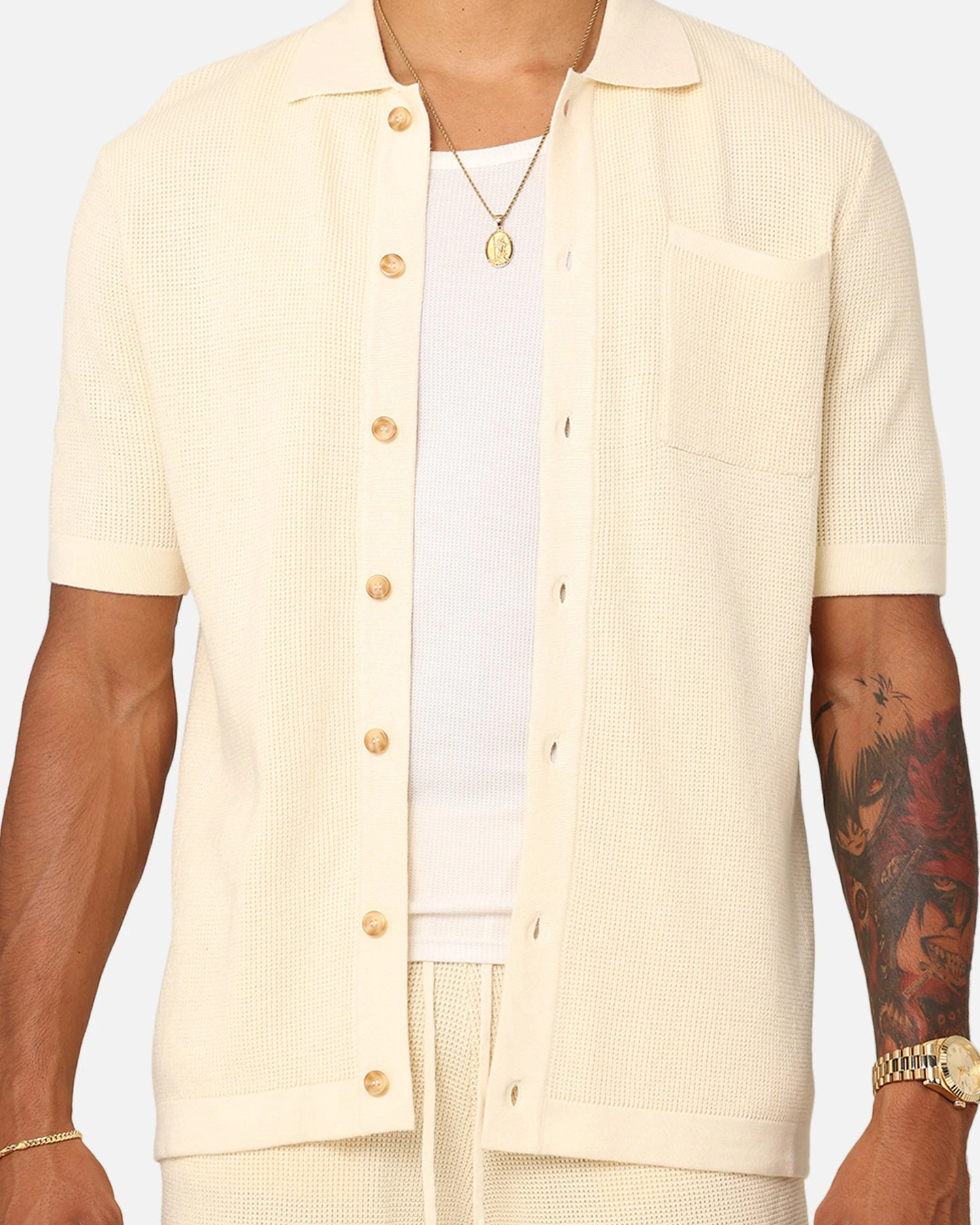 XXIII Zyair Knit Rib Button Up Shirt Cream 6 XXIII Zyair Knit Rib Button Up Shirt Cream - Image 4