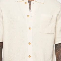XXIII Zyair Knit Rib Button Up Shirt Cream 17 XXIII Zyair Knit Rib Button Up Shirt Cream -Nuvora Fit Sales 02036262 YC600 mens 00070