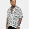 Saint Morta Paisley Skulls Short Sleeve Button Up Shirt White/Black -Nuvora Fit Sales 02036277 YW110 mens 0010