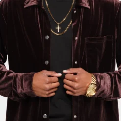 XXIII Uzair Velour Button Up Shirt Chocolate 10 XXIII Uzair Velour Button Up Shirt Chocolate -Nuvora Fit Sales 02036794 YC360 mens 0040