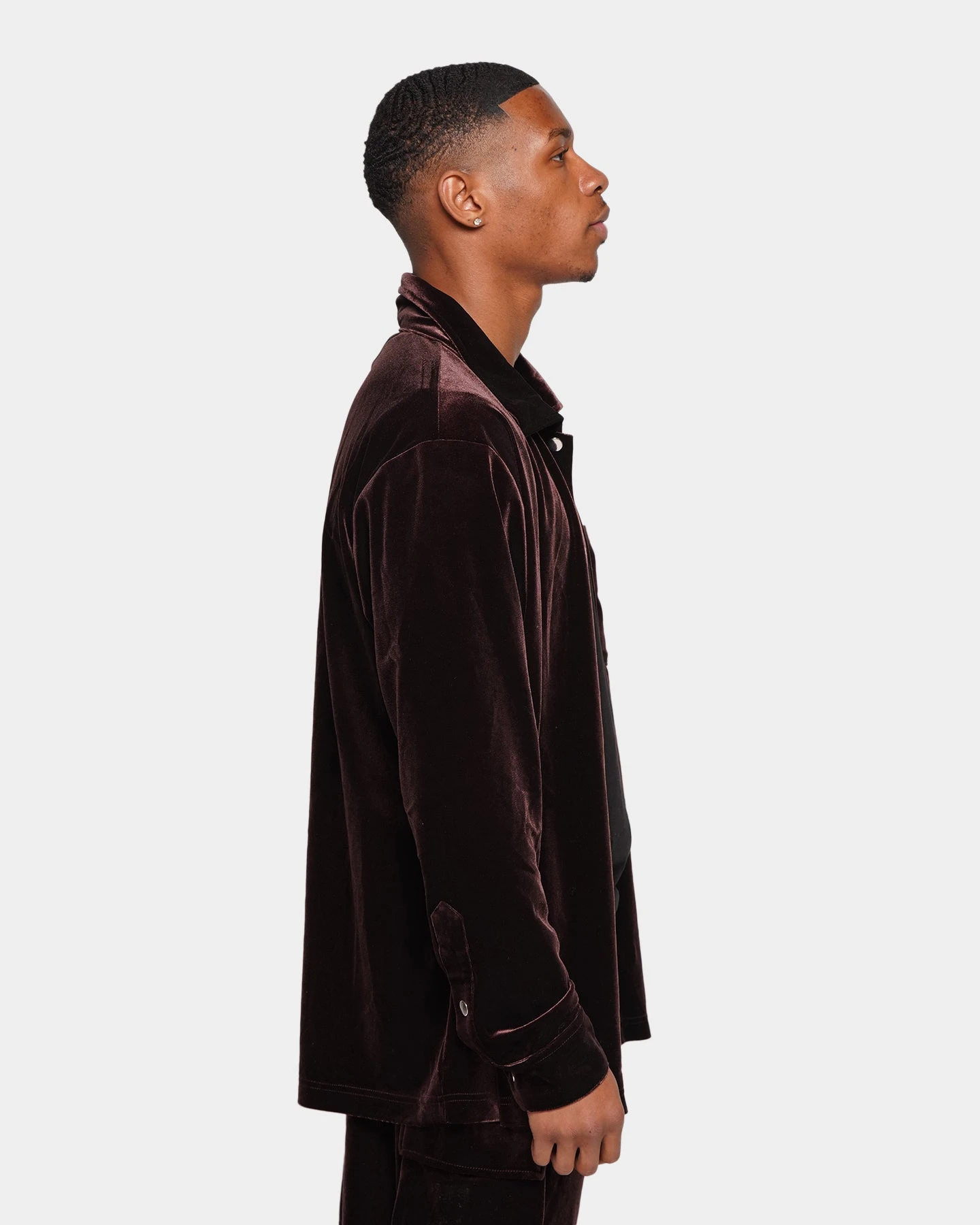 XXIII Uzair Velour Button Up Shirt Chocolate 7 XXIII Uzair Velour Button Up Shirt Chocolate - Image 5