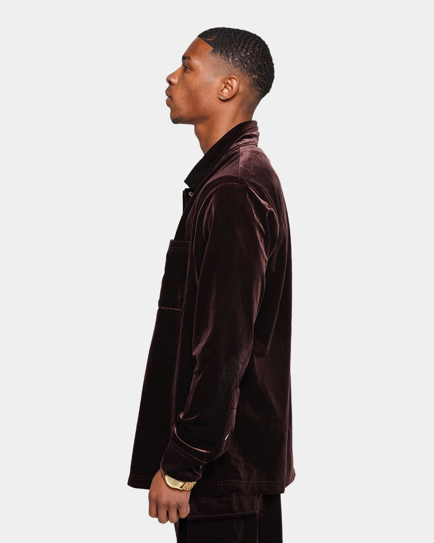 XXIII Uzair Velour Button Up Shirt Chocolate 8 XXIII Uzair Velour Button Up Shirt Chocolate - Image 6