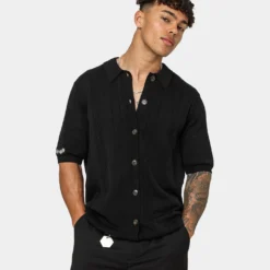 404 Cable Knit Button Up Black 13 404 Cable Knit Button Up Black -Nuvora Fit Sales 02038549 YB001 mens 030