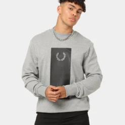 Fred Perry Block Print Crewneck Steel Marle