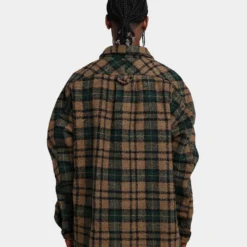 MNML Loose Woven Flannel Shirt Green/Black -Nuvora Fit Sales 02039181 YG604 mens 0040