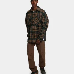 MNML Loose Woven Flannel Shirt Green/Black -Nuvora Fit Sales 02039181 YG604 mens 0080