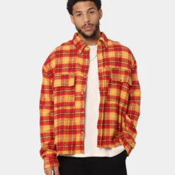 MNML Relaxed Cargo Flannel Shirt Yellow/Red