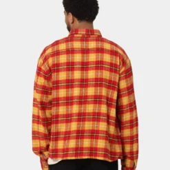 MNML Relaxed Cargo Flannel Shirt Yellow/Red -Nuvora Fit Sales 02040119 YY034 mens 0040