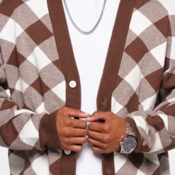 XXIII Noah Gingham Cardigan Brown/White -Nuvora Fit Sales 02040142 YX325 mens 0030