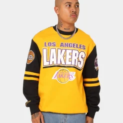 Mitchell & Ness Los Angeles Lakers All Over Print Crewneck 2.0 Light Gold