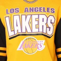 Mitchell & Ness Los Angeles Lakers All Over Print Crewneck 2.0 Light Gold -Nuvora Fit Sales 02040332 YL589 mens 0040