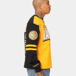 Mitchell & Ness Los Angeles Lakers All Over Print Crewneck 2.0 Light Gold -Nuvora Fit Sales 02040332 YL589 mens 0060