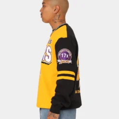 Mitchell & Ness Los Angeles Lakers All Over Print Crewneck 2.0 Light Gold -Nuvora Fit Sales 02040332 YL589 mens 0070