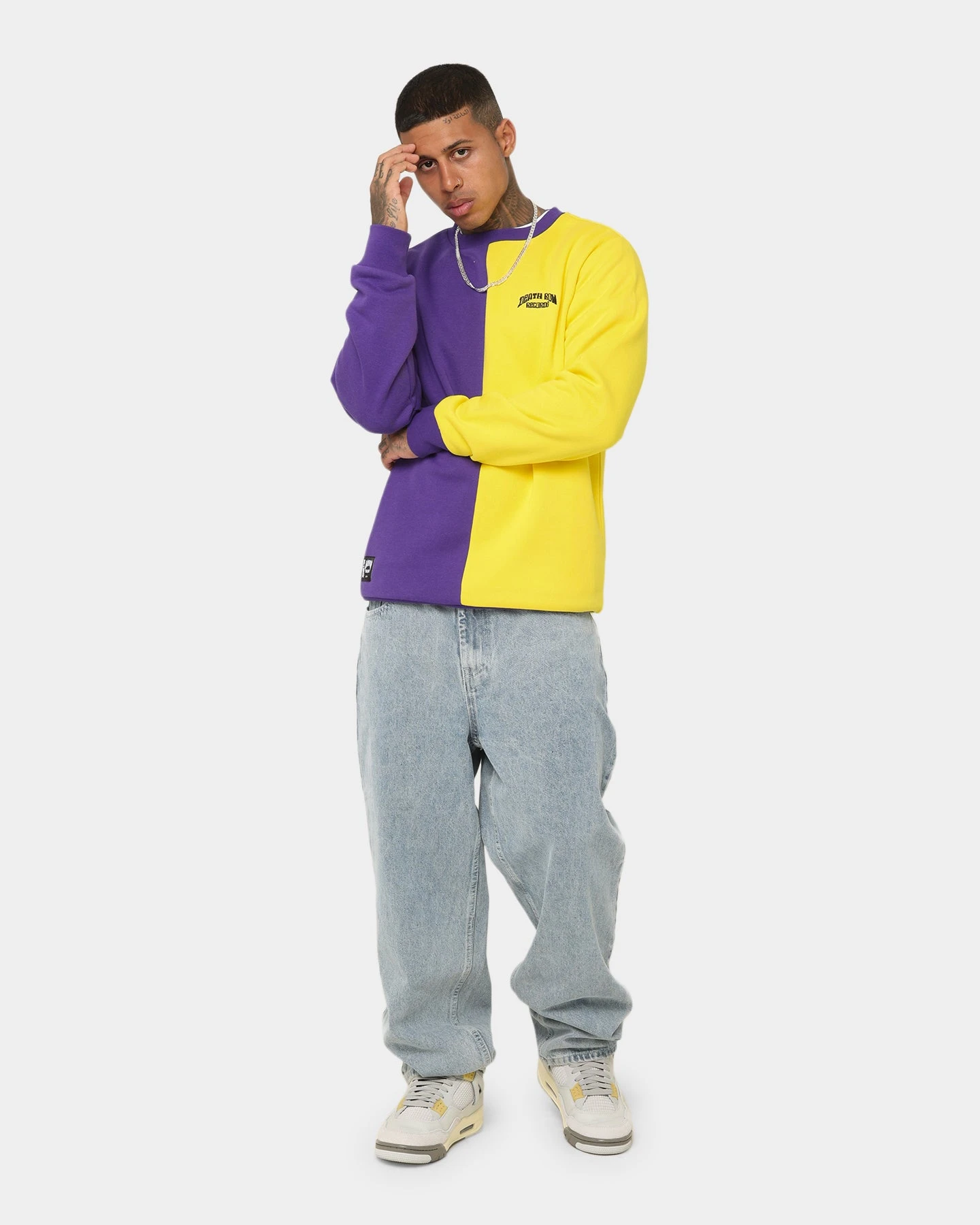 Deathrow Records Half Half Crewneck Purple/Yellow 4 Deathrow Records Half Half Crewneck Purple/Yellow - Image 2