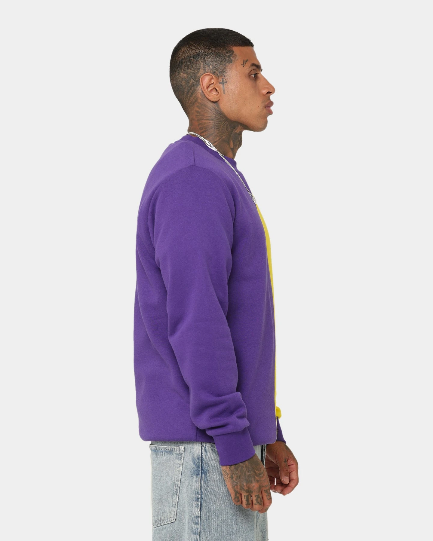 Deathrow Records Half Half Crewneck Purple/Yellow 7 Deathrow Records Half Half Crewneck Purple/Yellow - Image 5
