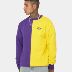 Deathrow Records Half Half Crewneck Purple/Yellow 14 Deathrow Records Half Half Crewneck Purple/Yellow -Nuvora Fit Sales 02041139 YP243 mens 0060