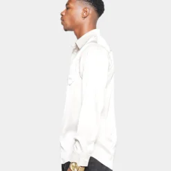 XXIII Kai Satin Button Up Shirt Off White -Nuvora Fit Sales 02041446 YO007 mens 060