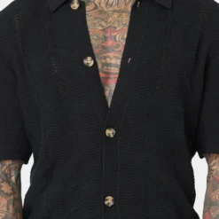 Saint Morta Knitted Button Up T-Shirt Black -Nuvora Fit Sales 02041881 YB001 mens 0030