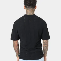Saint Morta Knitted Button Up T-Shirt Black -Nuvora Fit Sales 02041881 YB001 mens 0040