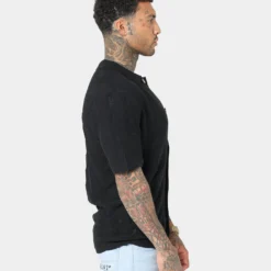 Saint Morta Knitted Button Up T-Shirt Black -Nuvora Fit Sales 02041881 YB001 mens 0050