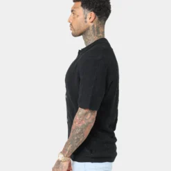 Saint Morta Knitted Button Up T-Shirt Black -Nuvora Fit Sales 02041881 YB001 mens 0060