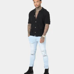 Saint Morta Knitted Button Up T-Shirt Black -Nuvora Fit Sales 02041881 YB001 mens 0080