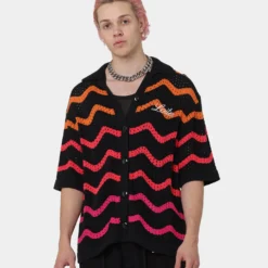 Loiter Breeze Knit Button-Up Shirt Black