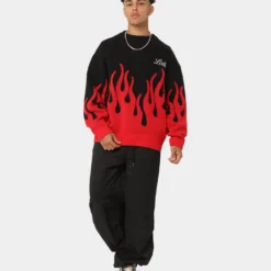 Loiter Inferno Knit Sweater Black/Red -Nuvora Fit Sales 02041912 YB004 mens 0020