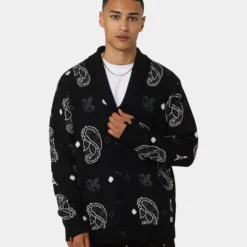 Carre Bandana Distressed Cardigan Black -Nuvora Fit Sales 02042037 YB001 mens 0010