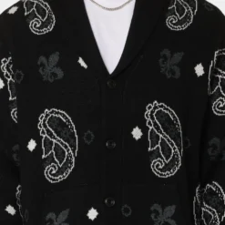 Carre Bandana Distressed Cardigan Black -Nuvora Fit Sales 02042037 YB001 mens 0030