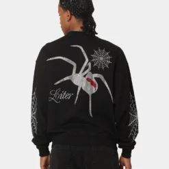 Loiter Spider Rhinestone Crewneck Black