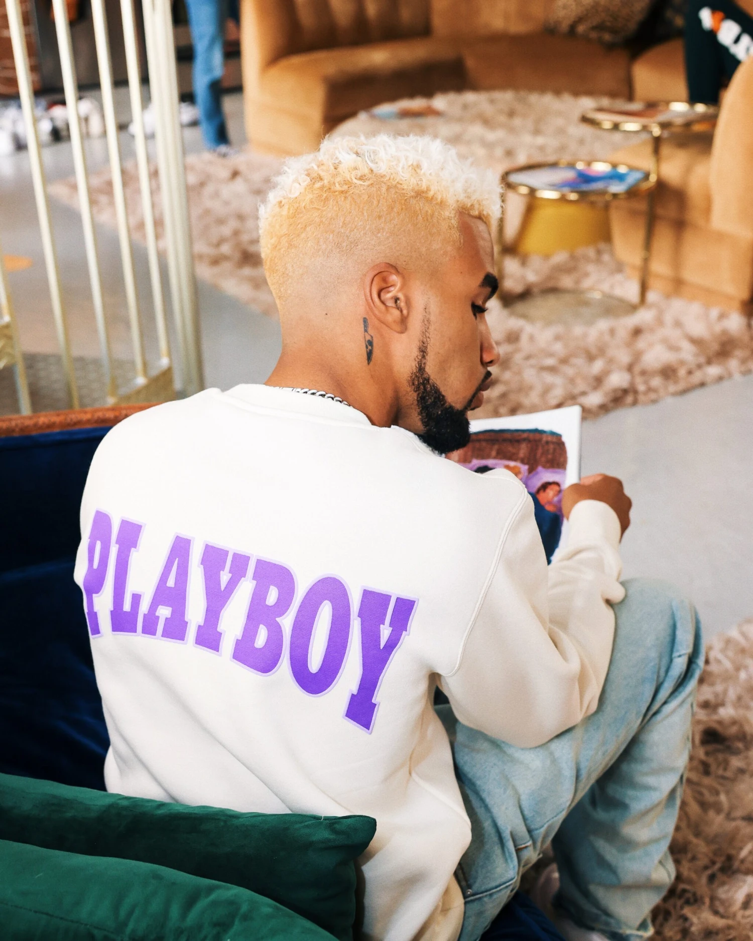 Playboy By Culture Kings Varsity Crewneck Ecru 3 Playboy By Culture Kings Varsity Crewneck Ecru