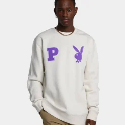 Playboy By Culture Kings Varsity Crewneck Ecru 13 Playboy By Culture Kings Varsity Crewneck Ecru -Nuvora Fit Sales 02042558 YE017 mens 0020