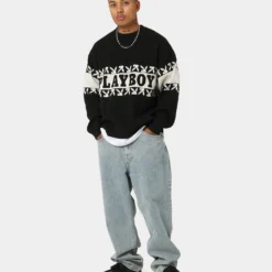 Playboy By CK Cozy Knit Sweater Black/Off White -Nuvora Fit Sales 02043468 YB362 mens 0020