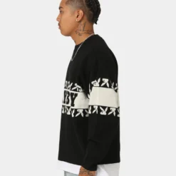 Playboy By CK Cozy Knit Sweater Black/Off White -Nuvora Fit Sales 02043468 YB362 mens 0060
