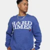 Pas De Mer Hard Times Knit Crewneck Blue -Nuvora Fit Sales 02043749 YX001 mens 0010