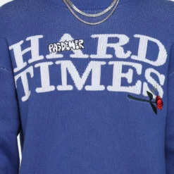 Pas De Mer Hard Times Knit Crewneck Blue -Nuvora Fit Sales 02043749 YX001 mens 0030