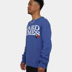 Pas De Mer Hard Times Knit Crewneck Blue -Nuvora Fit Sales 02043749 YX001 mens 0060