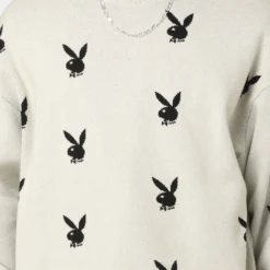 Playboy By CK Bunny Knit Sweater V2 Off White -Nuvora Fit Sales 02044055 YO007 mens 0030