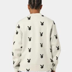 Playboy By CK Bunny Knit Sweater V2 Off White -Nuvora Fit Sales 02044055 YO007 mens 0040
