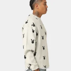 Playboy By CK Bunny Knit Sweater V2 Off White -Nuvora Fit Sales 02044055 YO007 mens 0050