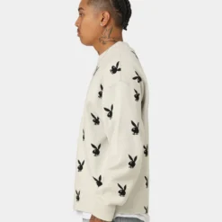 Playboy By CK Bunny Knit Sweater V2 Off White -Nuvora Fit Sales 02044055 YO007 mens 0060