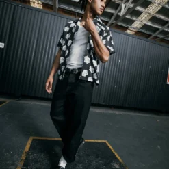 Nuvora Fit Sales 44 Saint Morta Vintage Rose Short Sleeve Shirt Black