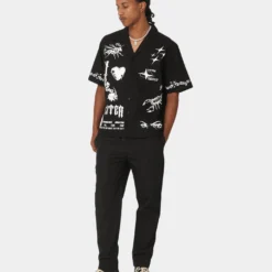 Loiter Tattoo Button Up Shirt Black -Nuvora Fit Sales 02044715 YB001 mens 0030