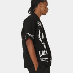 Loiter Tattoo Button Up Shirt Black -Nuvora Fit Sales 02044715 YB001 mens 0060